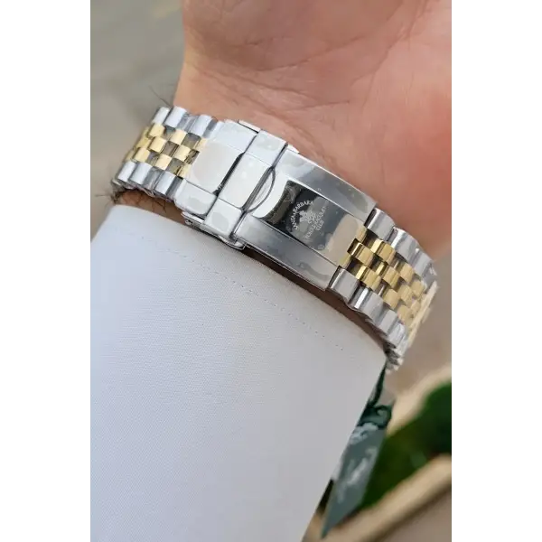 Kadranı Yeşil Kordonu Gold Gümüş Renk 41 mm Renk Atmaz Oksitlenmez Çelik Erkek Kol Saati