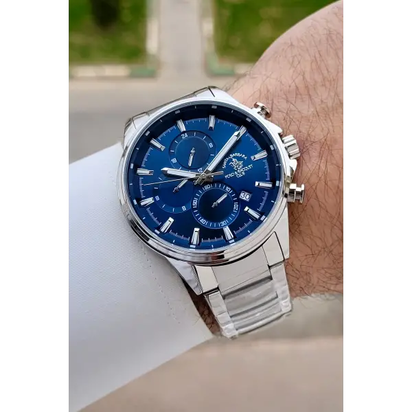 Kadranı Lacivert Kordonu Gümüş Renk 44 mm Renk Atmaz Oksitlenmez Çelik Erkek Kol Saati