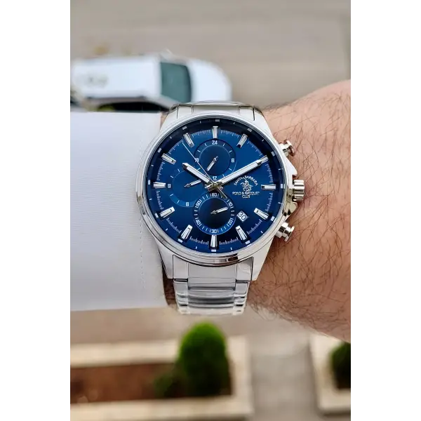Kadranı Lacivert Kordonu Gümüş Renk 44 mm Renk Atmaz Oksitlenmez Çelik Erkek Kol Saati