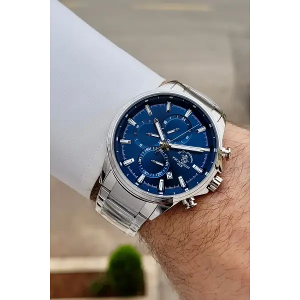 Kadranı Lacivert Kordonu Gümüş Renk 44 mm Renk Atmaz Oksitlenmez Çelik Erkek Kol Saati