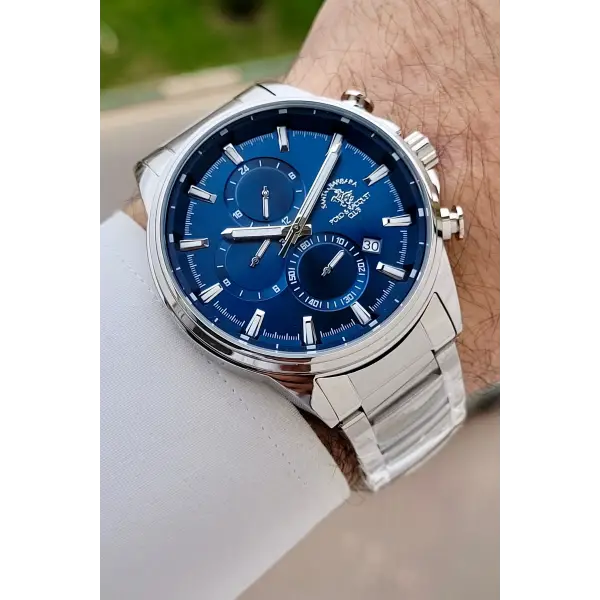 Kadranı Lacivert Kordonu Gümüş Renk 44 mm Renk Atmaz Oksitlenmez Çelik Erkek Kol Saati