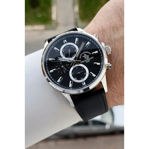 Santa Barbara Polo & Racquet Club Kasası Gümüş Kordonu Siyah Renk 44 mm Erkek Kol Saati