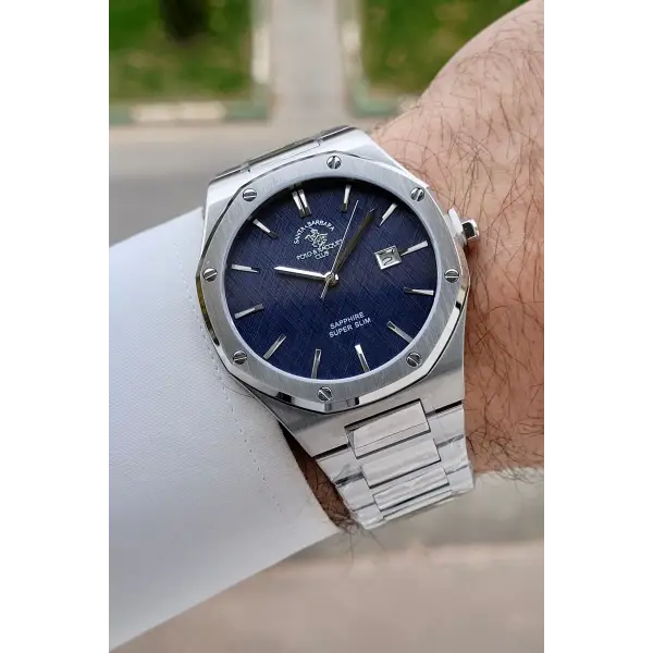 Kadranı Lacivert Kordonu Gümüş Renk 41 mm Renk Atmaz Oksitlenmez Çelik Erkek Kol Saati