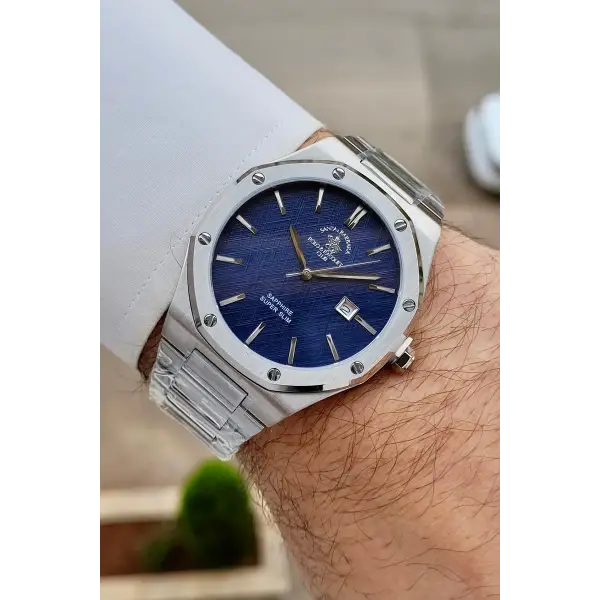 Kadranı Lacivert Kordonu Gümüş Renk 41 mm Renk Atmaz Oksitlenmez Çelik Erkek Kol Saati