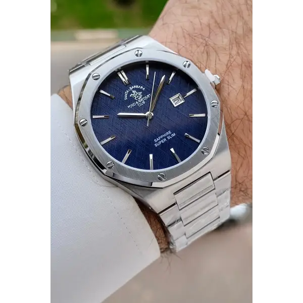 Kadranı Lacivert Kordonu Gümüş Renk 41 mm Renk Atmaz Oksitlenmez Çelik Erkek Kol Saati