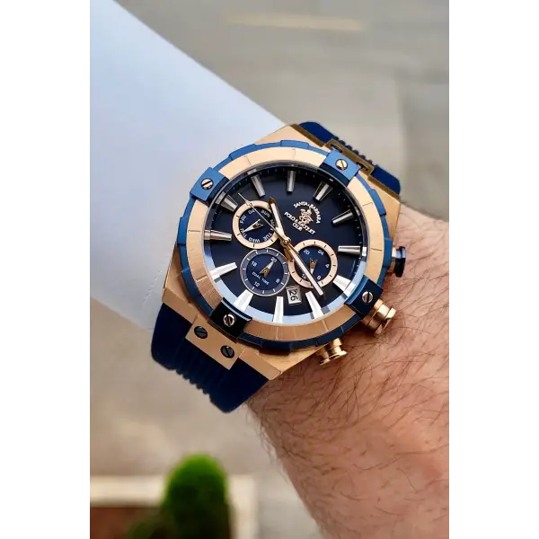 Kasası Rose Kordonu Lacivert Renk 45 mm Renk Atmaz Çelik Kasa Erkek Kol Saati