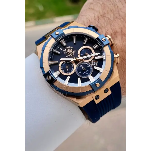 Kasası Rose Kordonu Lacivert Renk 45 mm Renk Atmaz Çelik Kasa Erkek Kol Saati