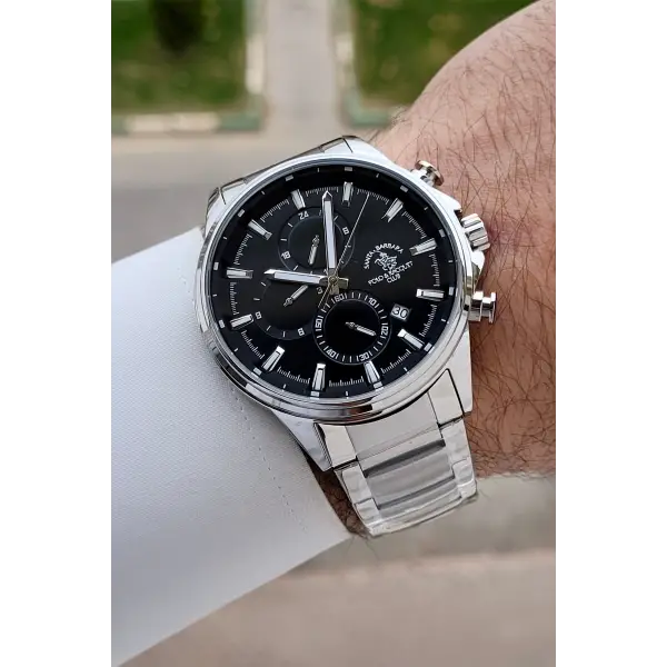 Kadranı Siyah Kordonu Gümüş Renk 44 mm Renk Atmaz Oksitlenmez Çelik Erkek Kol Saati