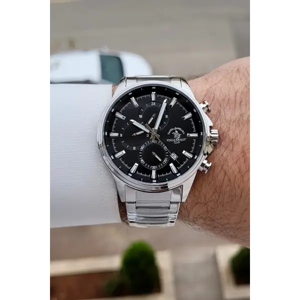 Kadranı Siyah Kordonu Gümüş Renk 44 mm Renk Atmaz Oksitlenmez Çelik Erkek Kol Saati