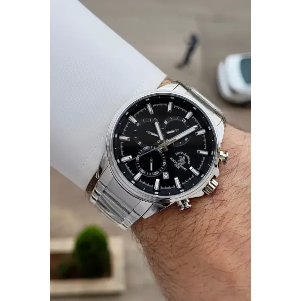 Kadranı Siyah Kordonu Gümüş Renk 44 mm Renk Atmaz Oksitlenmez Çelik Erkek Kol Saati