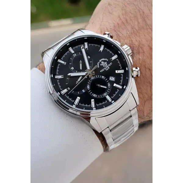 Kadranı Siyah Kordonu Gümüş Renk 44 mm Renk Atmaz Oksitlenmez Çelik Erkek Kol Saati