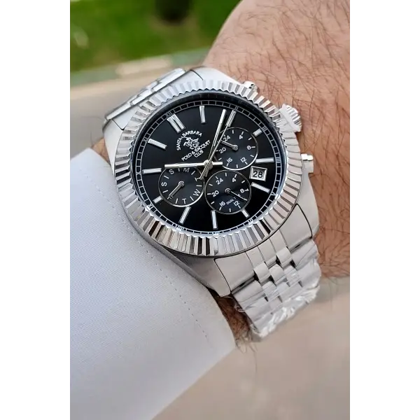 Kadranı Siyah Kordonu Gümüş Renk 41 mm Renk Atmaz Oksitlenmez Çelik Erkek Kol Saati