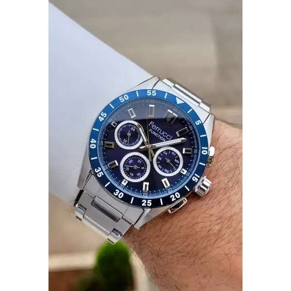 Kadranı Lacivert Kordonu Gümüş Renk 43 mm İç Göstergeleri Aktif Erkek Kol Saati