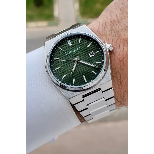 Kadranı Yeşil Kordonu Gümüş Renk 40 mm İç Göstergeleri Aktif Erkek Kol Saati