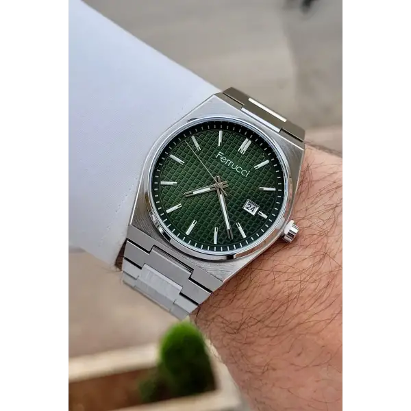 Kadranı Yeşil Kordonu Gümüş Renk 40 mm İç Göstergeleri Aktif Erkek Kol Saati