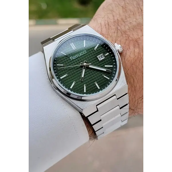 Kadranı Yeşil Kordonu Gümüş Renk 40 mm İç Göstergeleri Aktif Erkek Kol Saati