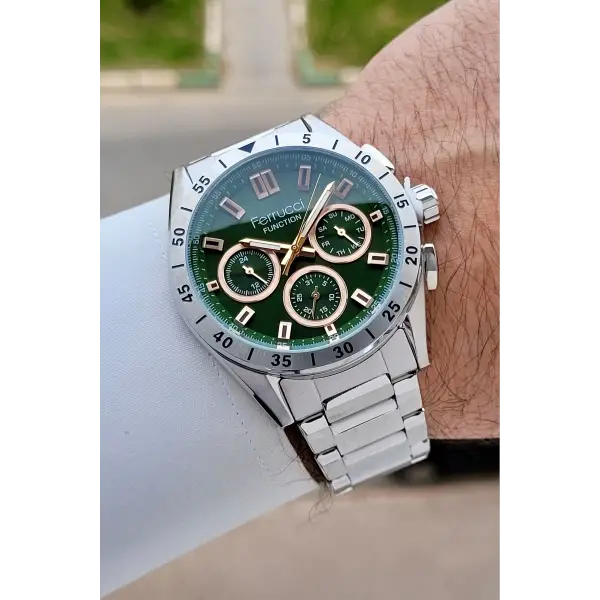 Kadranı Yeşil Kordonu Gümüş Renk 43 mm İç Göstergeleri Aktif Erkek Kol Saati