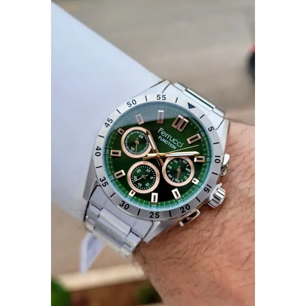 Kadranı Yeşil Kordonu Gümüş Renk 43 mm İç Göstergeleri Aktif Erkek Kol Saati