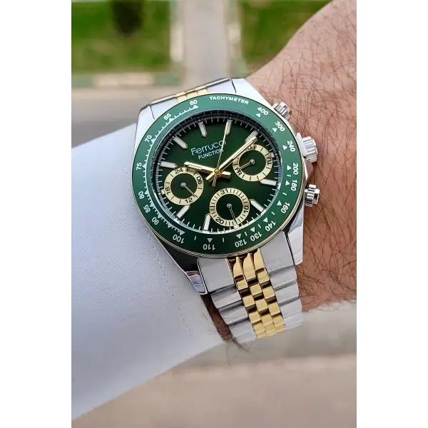 Kadranı Yeşil Kordonu Gold Gümüş Renk 42 mm İç Göstergeleri Aktif Erkek Kol Saati