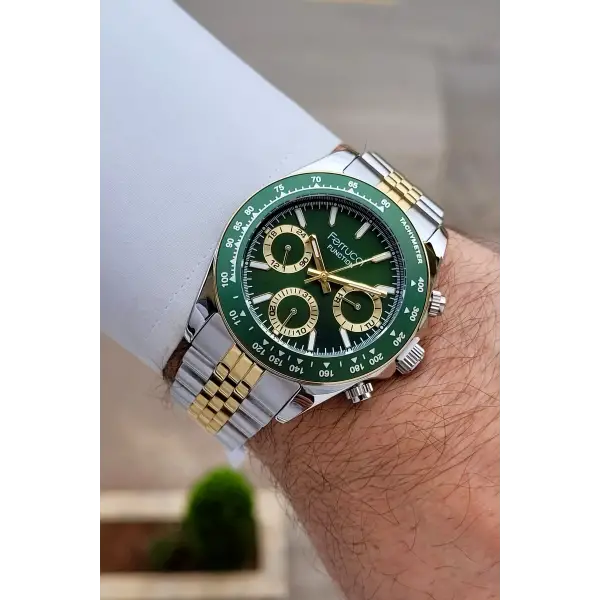 Kadranı Yeşil Kordonu Gold Gümüş Renk 42 mm İç Göstergeleri Aktif Erkek Kol Saati