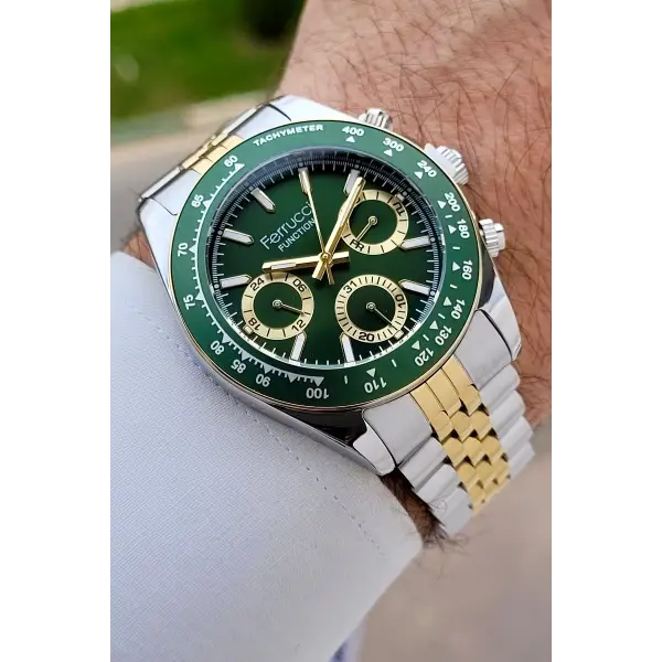 Kadranı Yeşil Kordonu Gold Gümüş Renk 42 mm İç Göstergeleri Aktif Erkek Kol Saati
