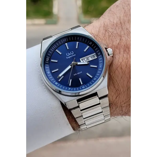 Kadranı Lacivert Kordonu Gümüş Renk 40 mm Paslanmaz Çelik Erkek Kol Saati