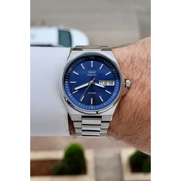 Kadranı Lacivert Kordonu Gümüş Renk 40 mm Paslanmaz Çelik Erkek Kol Saati