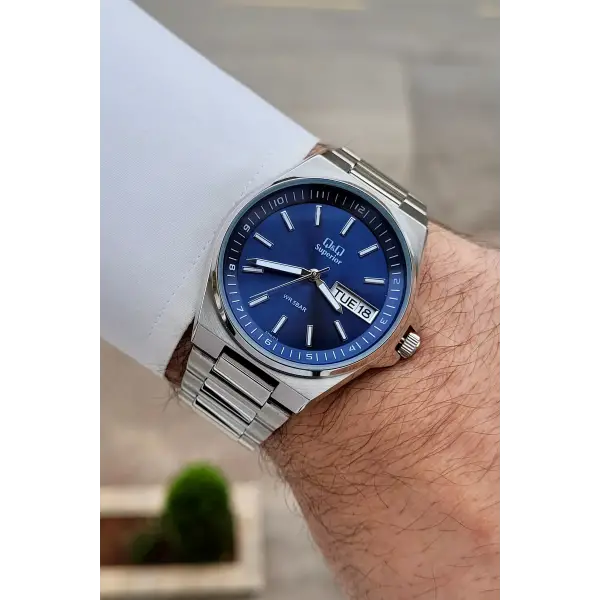 Kadranı Lacivert Kordonu Gümüş Renk 40 mm Paslanmaz Çelik Erkek Kol Saati