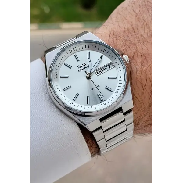 Gümüş Renk 40 mm İç Göstergeleri Aktif Paslanmaz Çelik Erkek Kol Saati