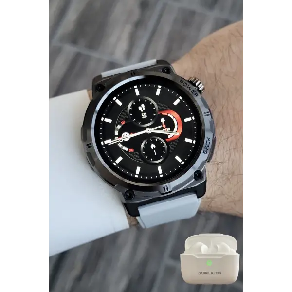 Kasası Siyah Kordonu Gri Renk Akıllı Saat ve Bluetooth Kulaklık