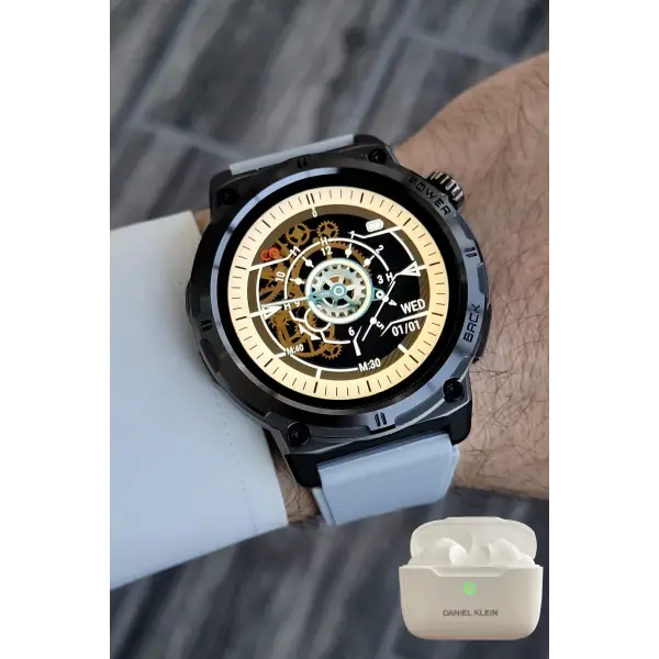 Kasası Siyah Kordonu Gri Renk Akıllı Saat ve Bluetooth Kulaklık