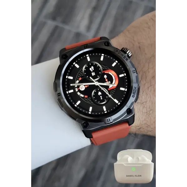 Kiremit Renk Android/ios Uyumlu Akıllı Saat ve Bluetooth Kulaklık