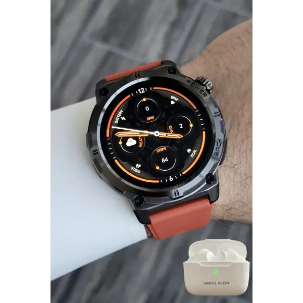 Kiremit Renk Android/ios Uyumlu Akıllı Saat ve Bluetooth Kulaklık