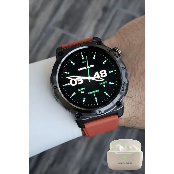 Kiremit Renk Android/ios Uyumlu Akıllı Saat ve Bluetooth Kulaklık