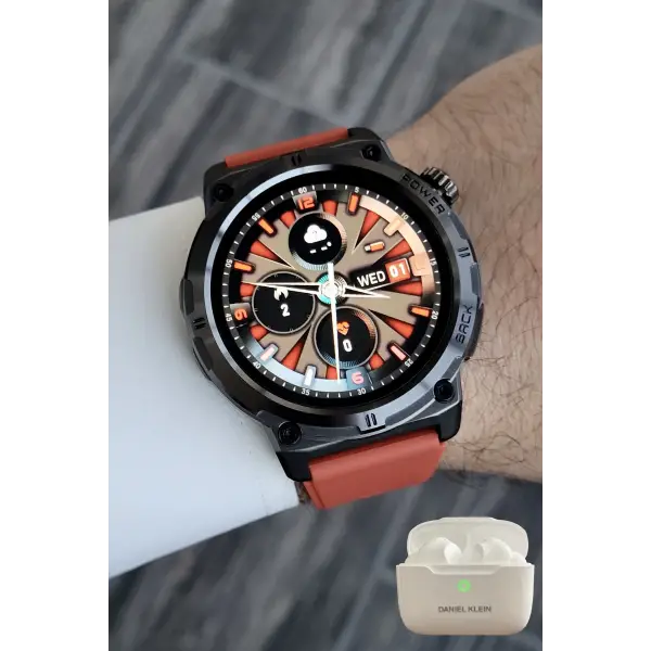 Kiremit Renk Android/ios Uyumlu Akıllı Saat ve Bluetooth Kulaklık