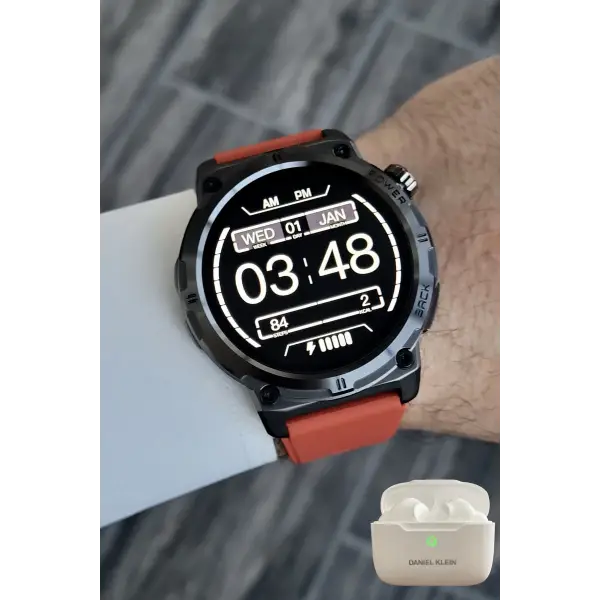 Kiremit Renk Android/ios Uyumlu Akıllı Saat ve Bluetooth Kulaklık