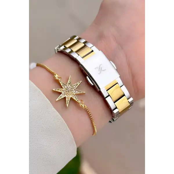 Kadranı Yeşil Kordonu Gold Gümüş Renk 26 mm Kadın Kol Saati ve Bileklik