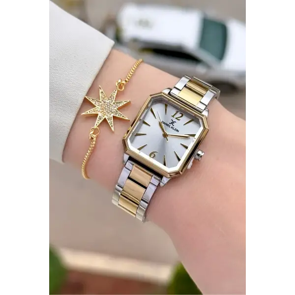 Gold Gümüş Renk 26 mm Kadın Kol Saati ve Bileklik