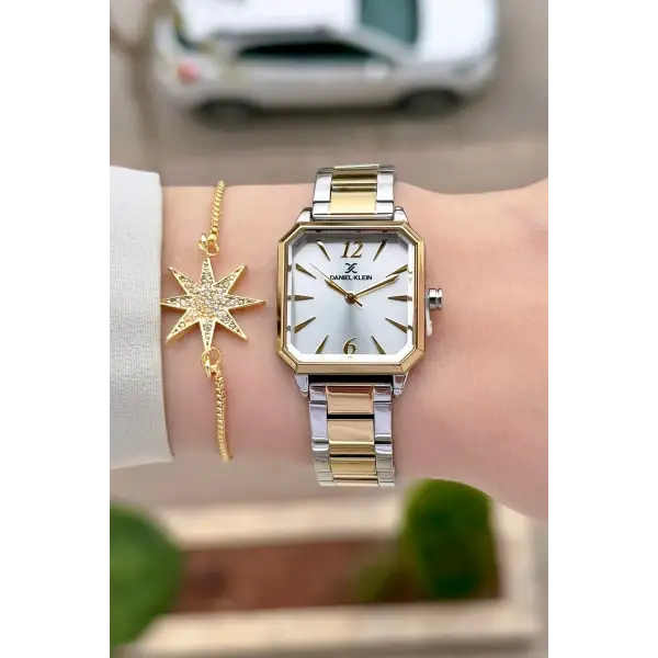 Gold Gümüş Renk 26 mm Kadın Kol Saati ve Bileklik