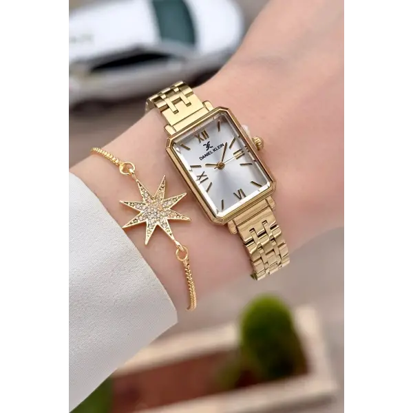 Gold Renk Kadın Kol Saati Ve Bileklik