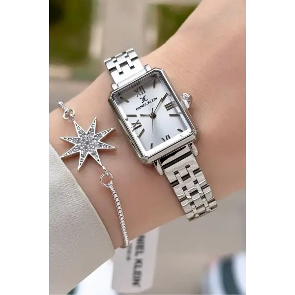 Gümüş Renk Kadın Kol Saati Ve Bileklik