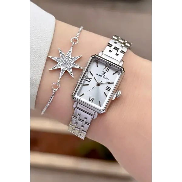 Gümüş Renk Kadın Kol Saati Ve Bileklik