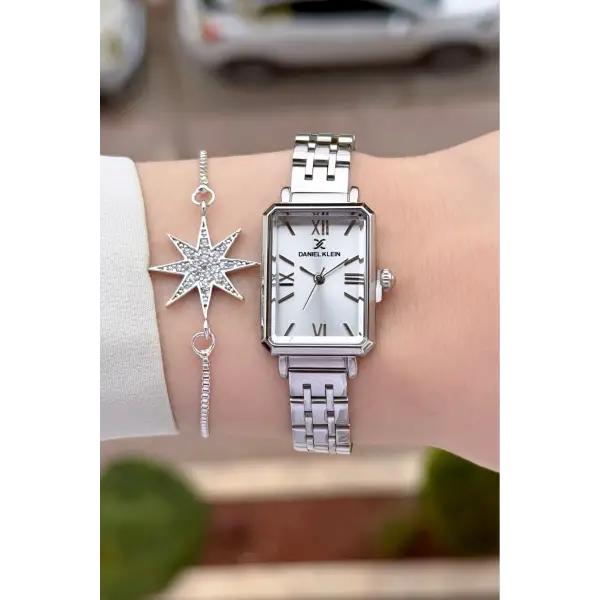 Gümüş Renk Kadın Kol Saati Ve Bileklik