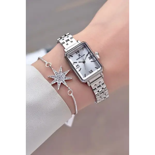 Gümüş Renk Kadın Kol Saati Ve Bileklik