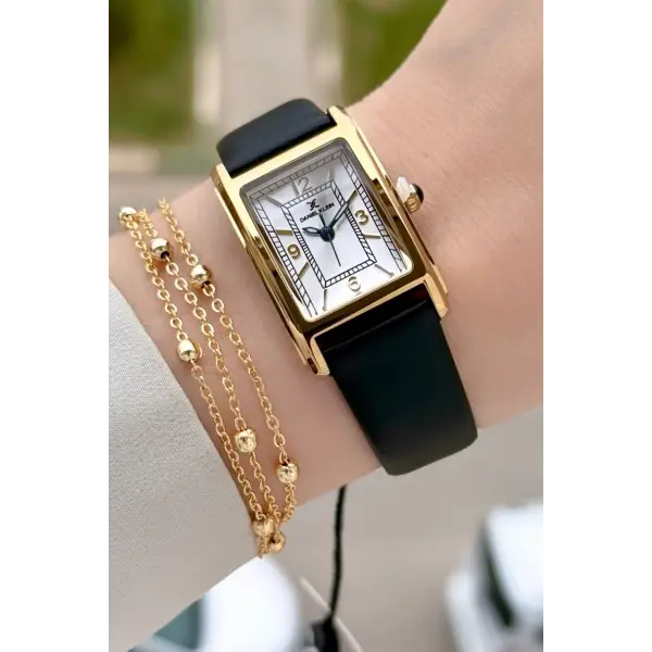 Kasası Gold Kordonu Siyah Renk Kadın Kol Saati ve Bileklik