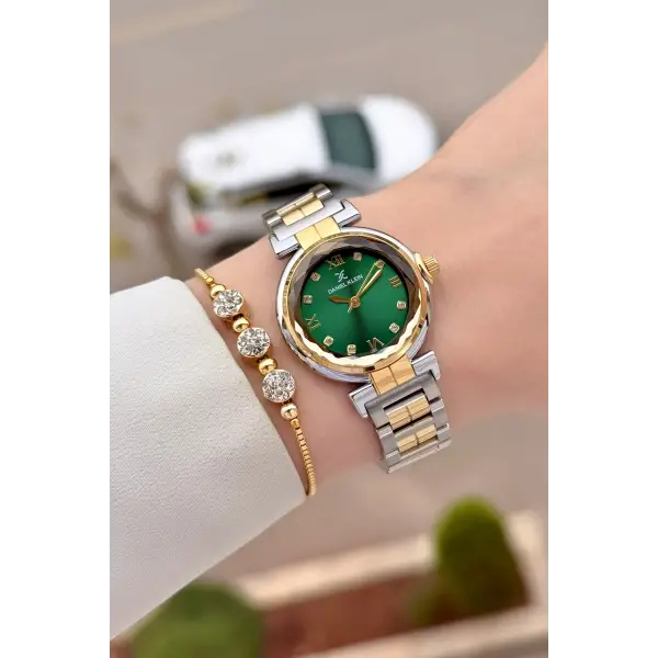 Kadranı Yeşil Kordonu Gold Gümüş Renk 30 Mm Kadın Kol Saati ve Bileklik