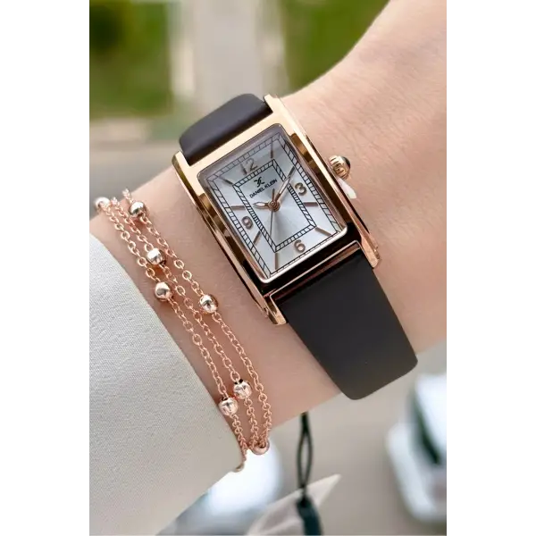 Kasası Rose Kordonu Kahverengi Renk Kadın Kol Saati ve Bileklik