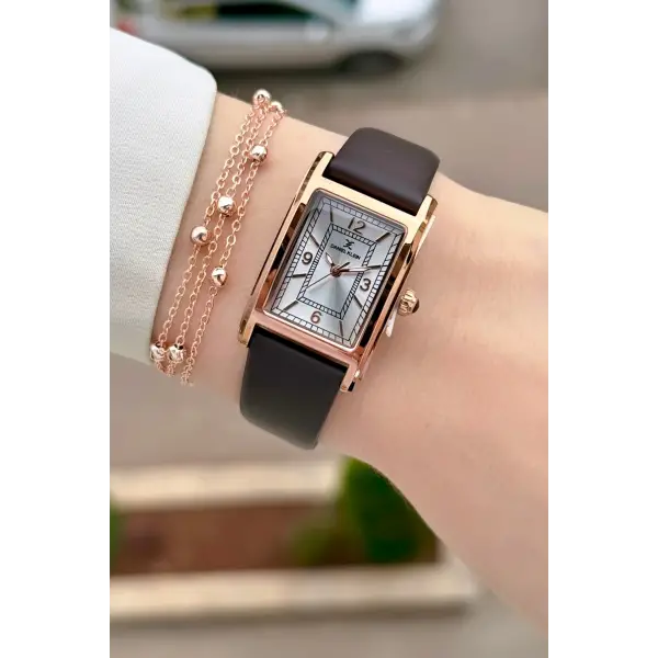 Kasası Rose Kordonu Kahverengi Renk Kadın Kol Saati ve Bileklik