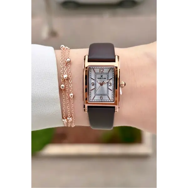 Kasası Rose Kordonu Kahverengi Renk Kadın Kol Saati ve Bileklik