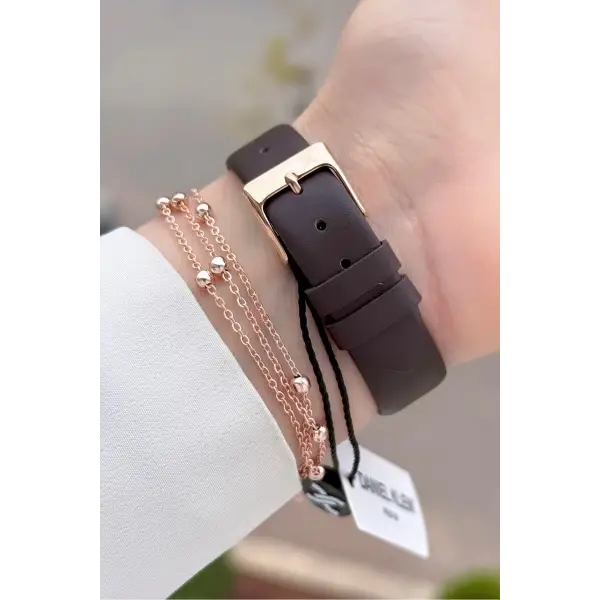 Kasası Rose Kordonu Kahverengi Renk Kadın Kol Saati ve Bileklik